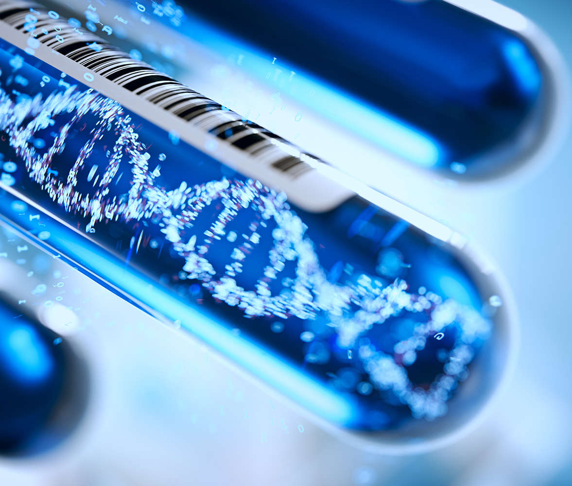 Molecule of DNA forming inside the test tube equipment.3d rendering,conceptual image. hematologic malignancies